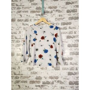 Sioni Floral Print‎ Top Size Small White Boho Chic Crepe Flowy Colorful